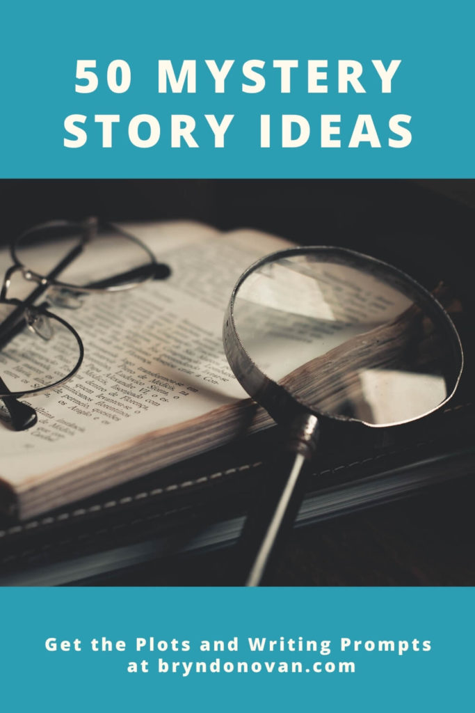 50 MYSTERY STORY IDEAS: plots and writing prompts | magnifying glass, book, glasses 