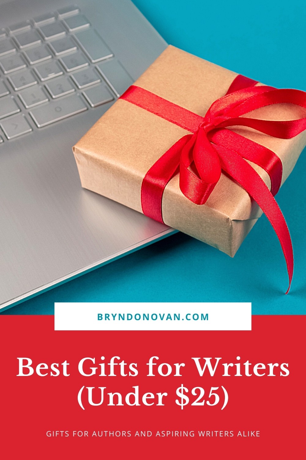 wrapped gift on computer keyboard. Text: BEST GIFTS FOR WRITERS | gifts for authors and aspiring writers alike 