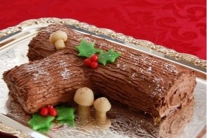 A Christmas cake shaped like a Yule log