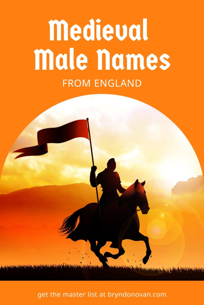 MEDIEVAL MALE NAMES from England| image of a knight on horseback carrying a banner
