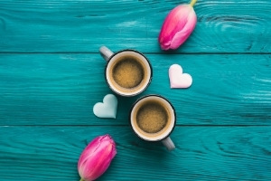 How to Write a Love Story | two espresso cups, two tulips, two small hearts