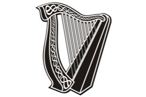 celtic harp symbol with knotwork on the side