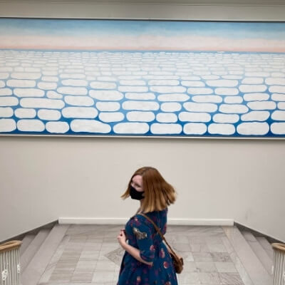 Bryn at Chicago Art Institute, large canvas of clouds by Georgia O'Keefe
