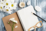 notebook, daisies