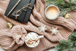 journal, sweater, candle, hot chocolate