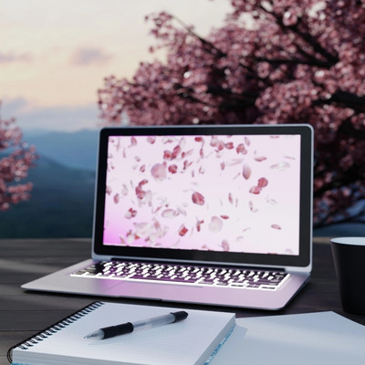 laptop flowers spring writing