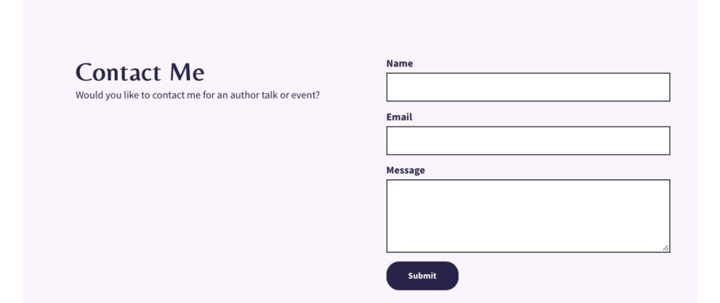 contact form on tertulia author website builder