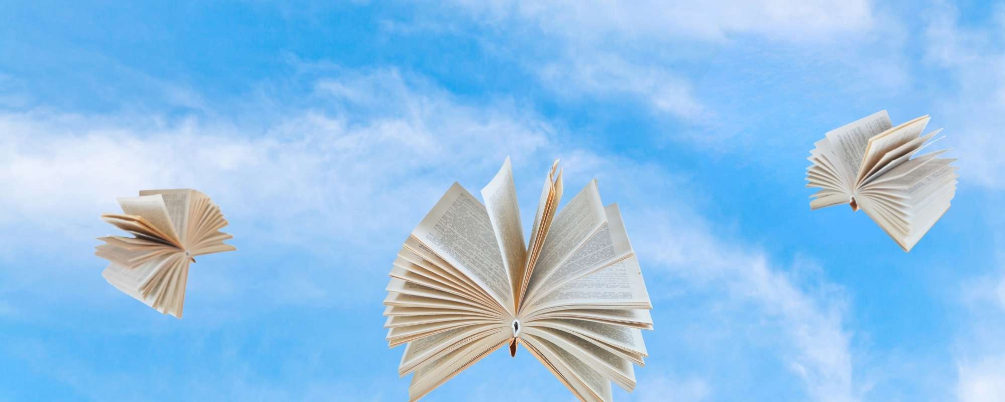 books flying like birds in the sky