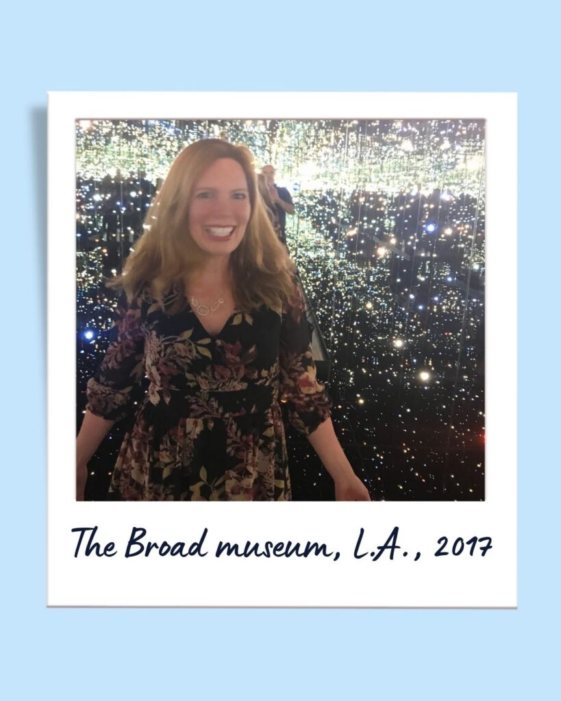 Bryn Donovan amid sparkles in art installation at the museum The Broad, in Los Angeles, 2017
