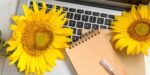 laptop keyboard, sunflowers, note pad, for WIP Wednesday August 2026