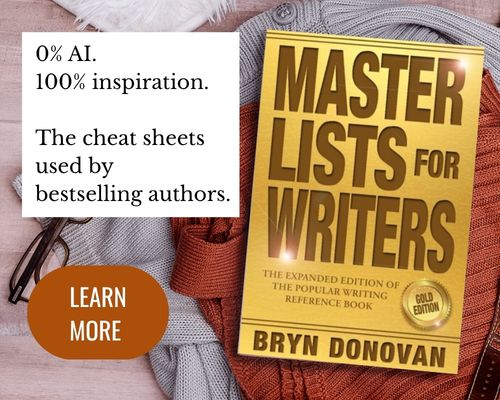 the book Master lists for writers: gold edition, with the tex: zero percent ai. one hundred percent inspiration. the cheat sheets used by bestselling authors. (button) learn more